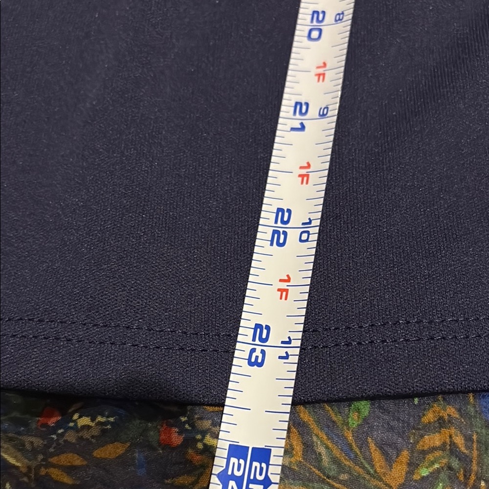 LuLaRoe Navy Midi Skirt with Coral Waistband and Tiny Floral Sprigs - Picture 9 of 9